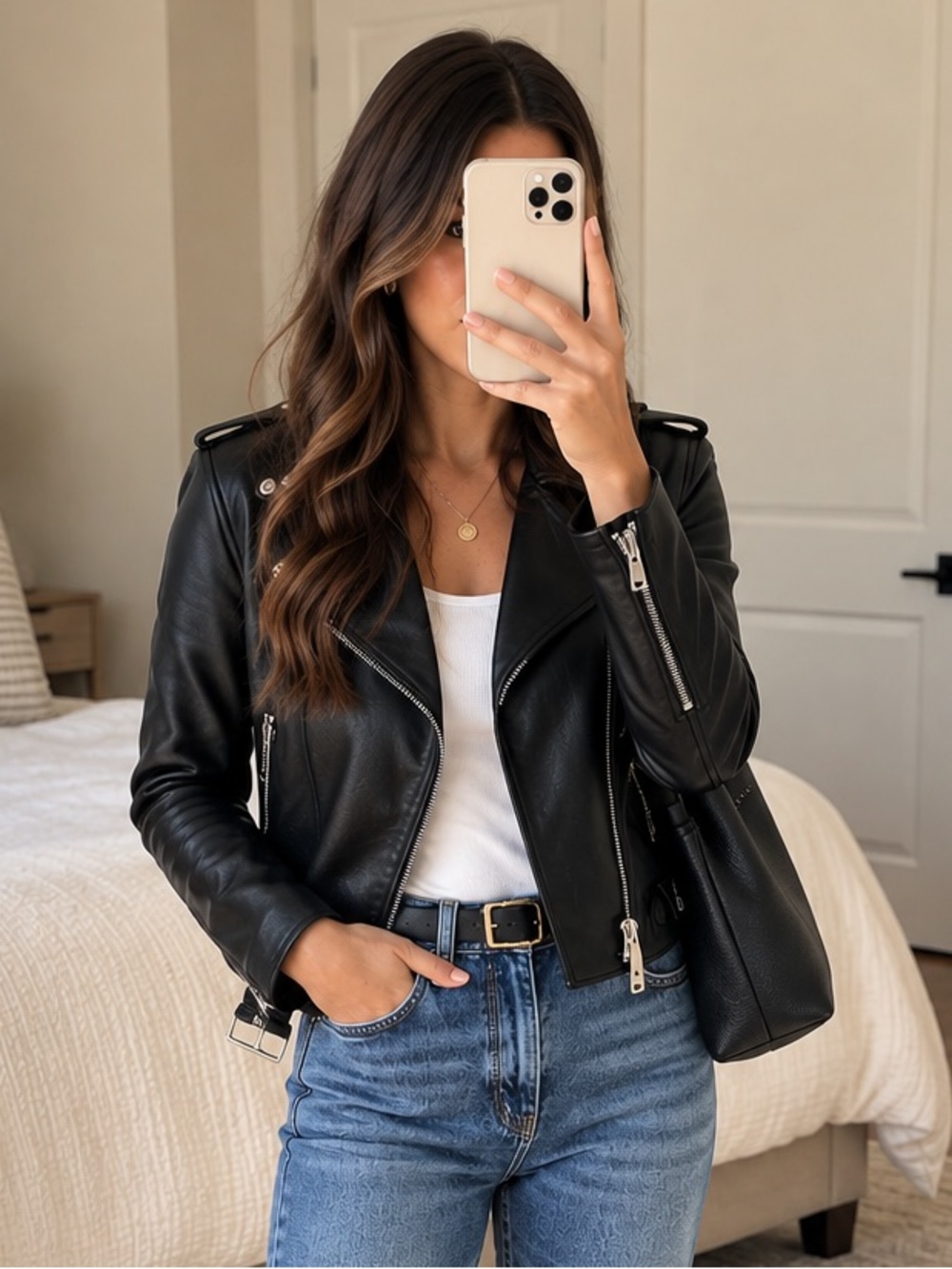 Walter Black Genuine Leather Moto Jacket XS NWT